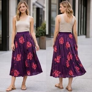 A New Day Purple Floral Pleated Midi Skirt Women’s Size Small Contemporary